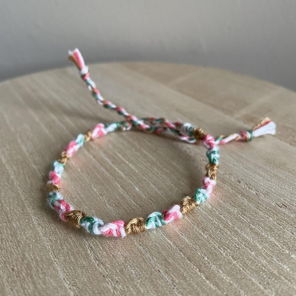 Honora Friendship Woven Bracelet OS Pink White Women Cotton Embroidery